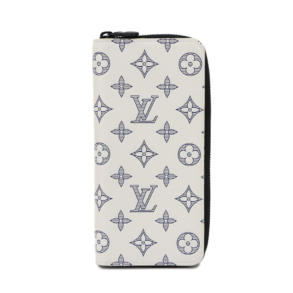 Louis Vuitton Monogram Shadow Zippy Wallet Vertical Long Leather White Navy M...